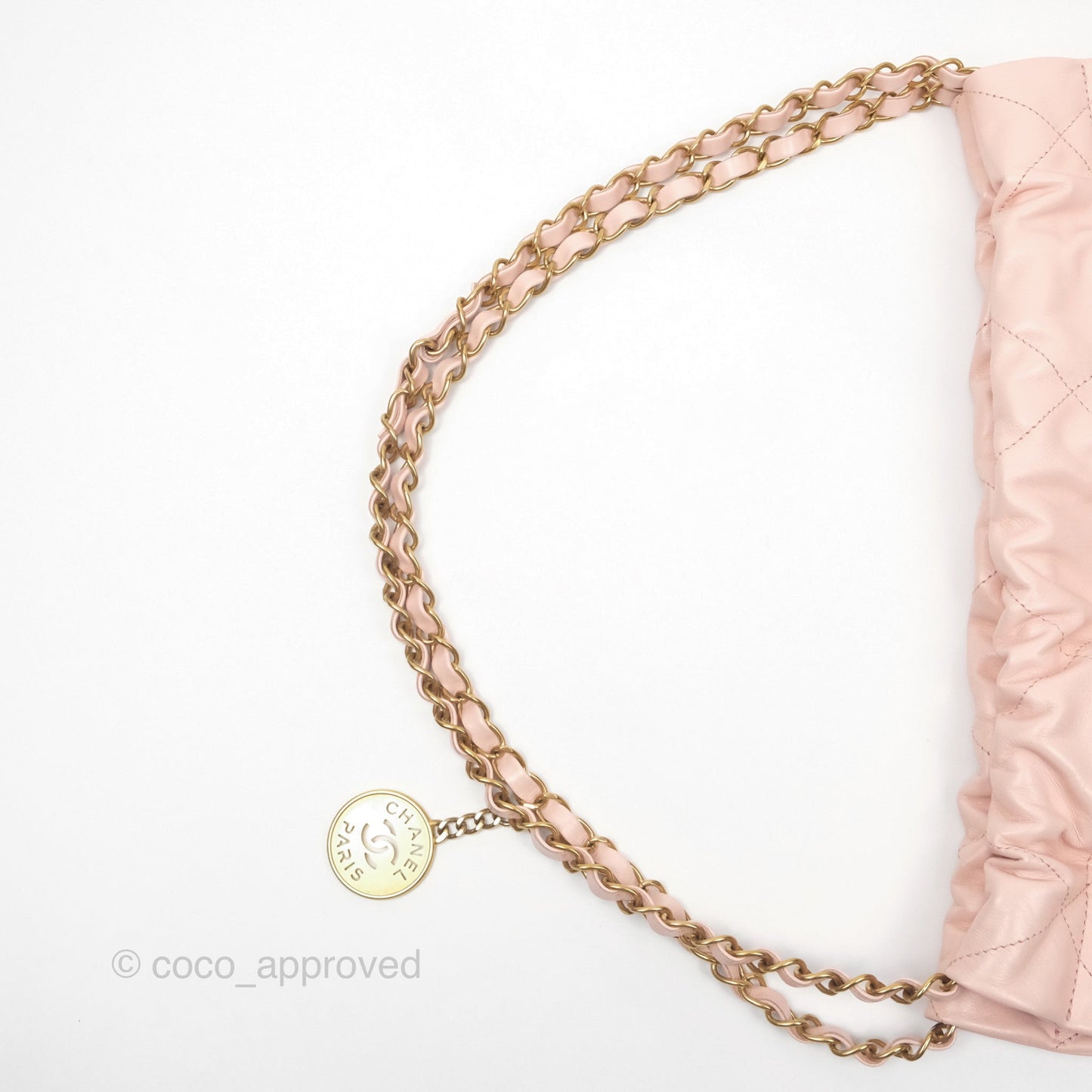 Chanel 22 Small Quilted Pink Shiny Crumpled Calfskin Aged Gold Hardware