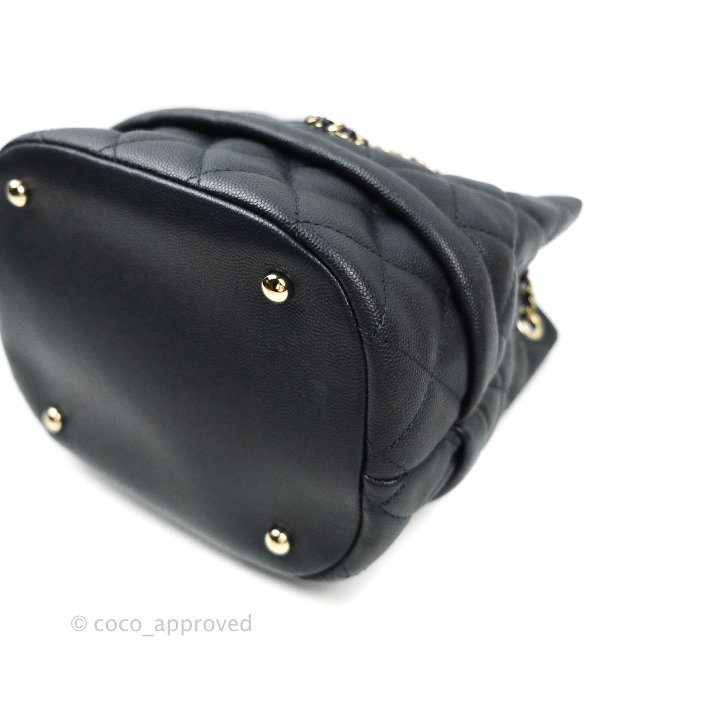 Chanel Caviar Quilted Rolled Up Bucket Drawstring Bag Navy Gold Hardware
