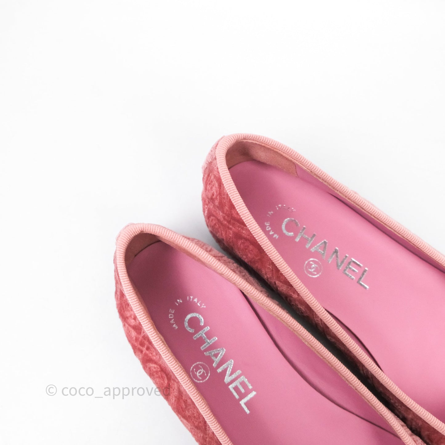 Chanel Ballerina Flats Camellia Quilts Pink Velvet Size 38