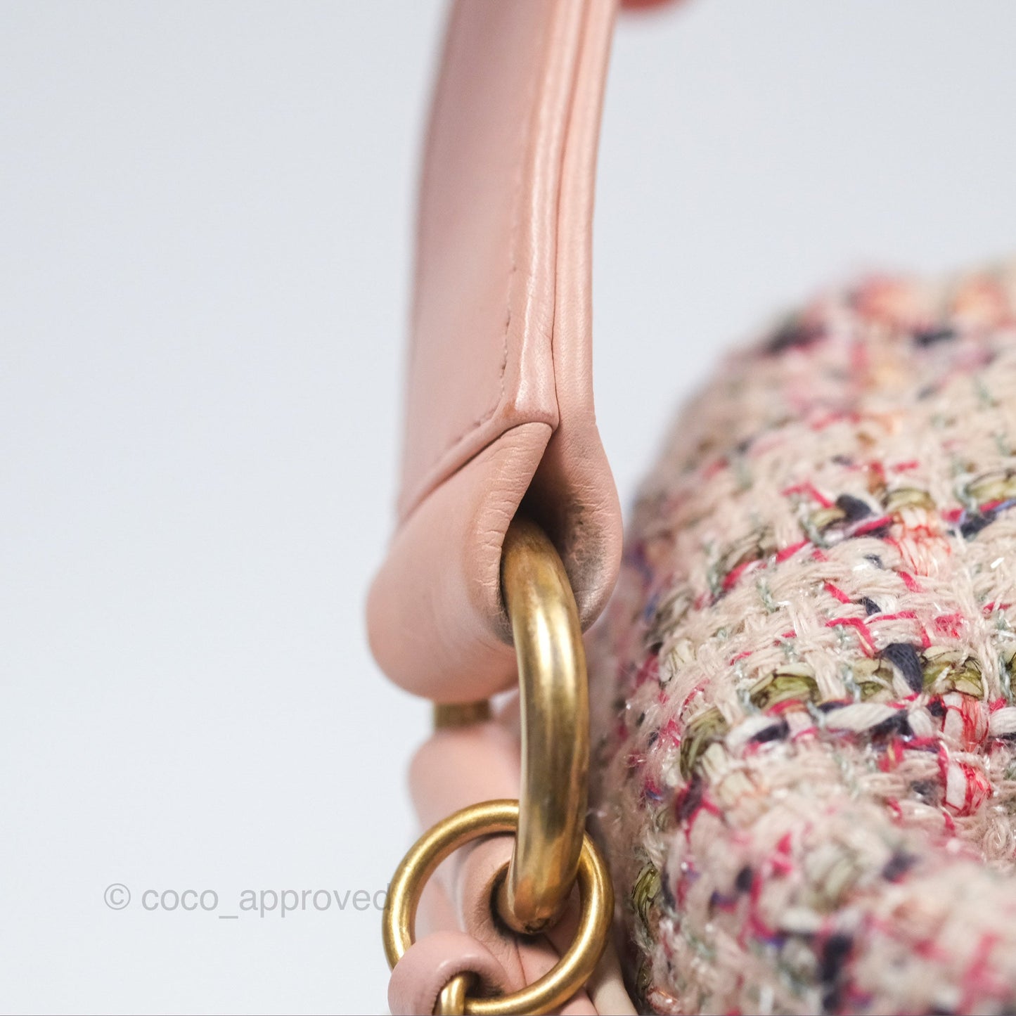Chanel Quilted Top Handle Drawstring Bucket Bag Calfskin Tweed Pink Aged Gold Hardware