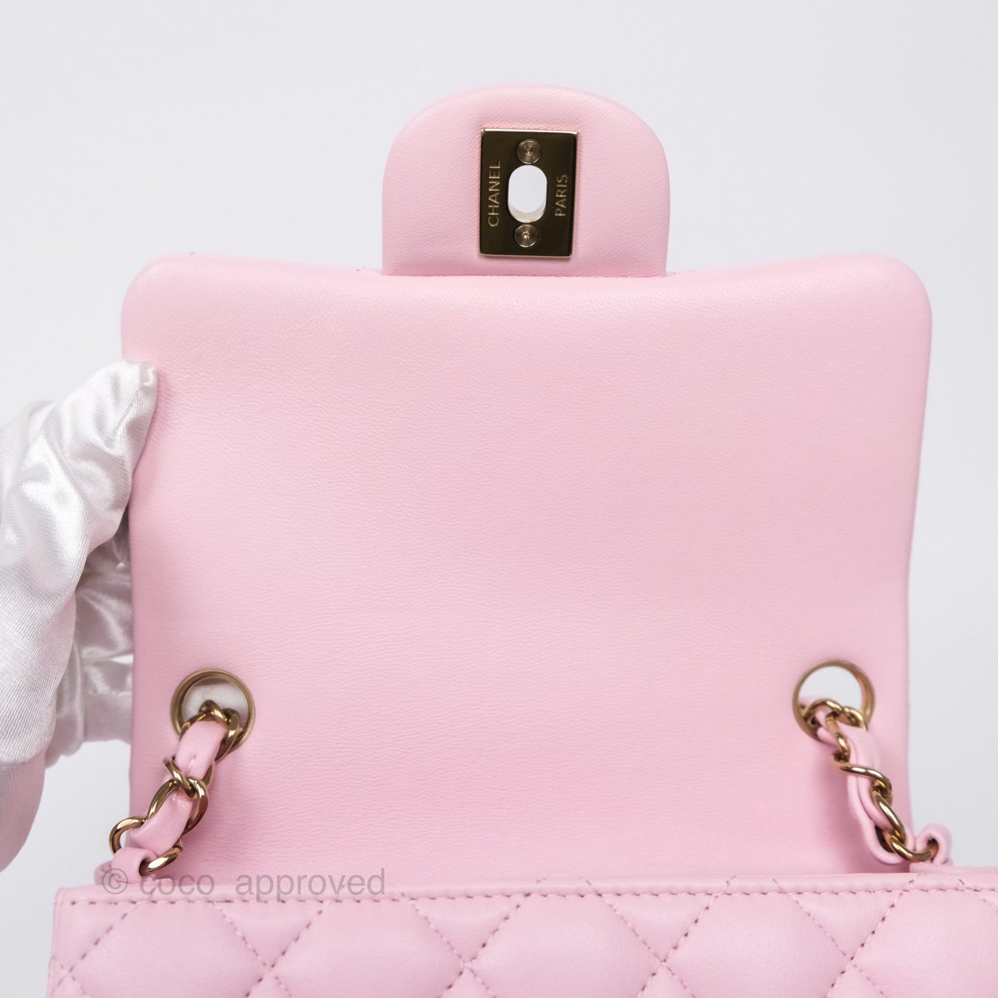 Chanel Mini Square Flap Quilted Pink Lambskin Gold Hardware