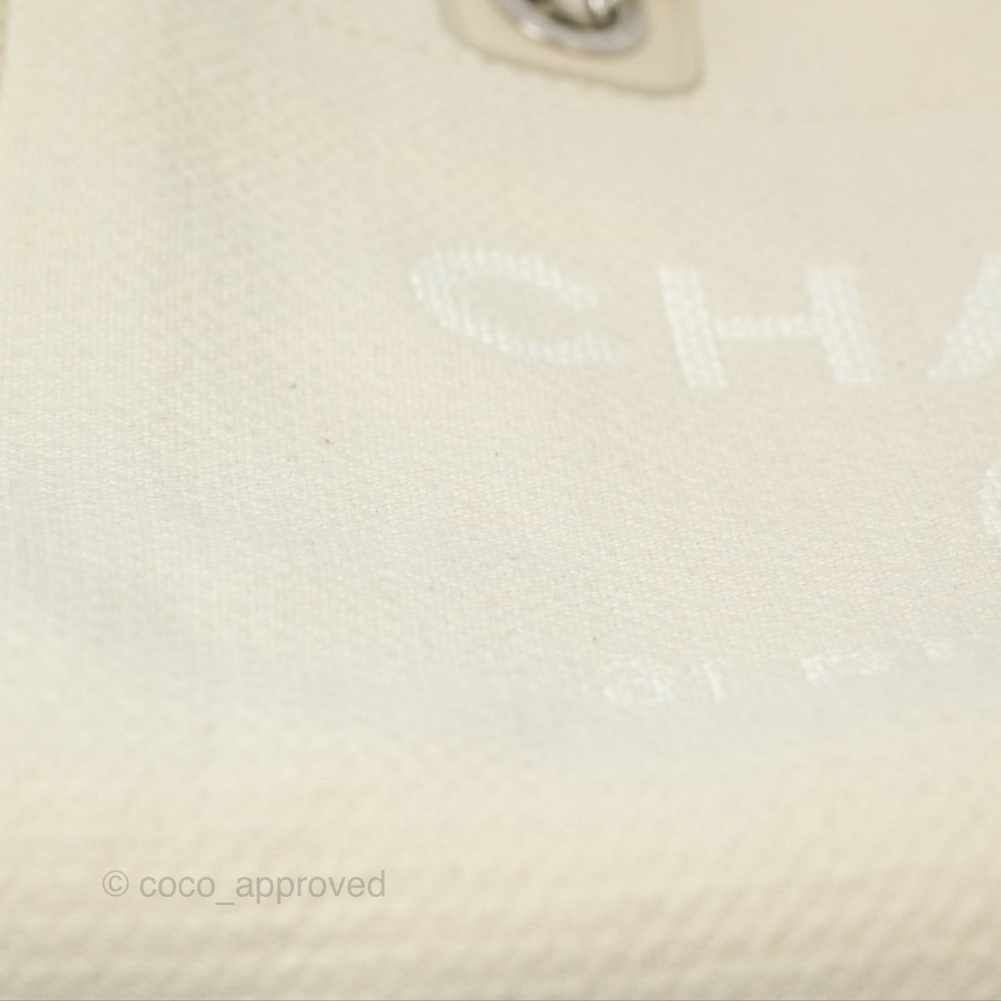 Chanel Medium Deauville Tote Ivory Cotton Silver Hardware