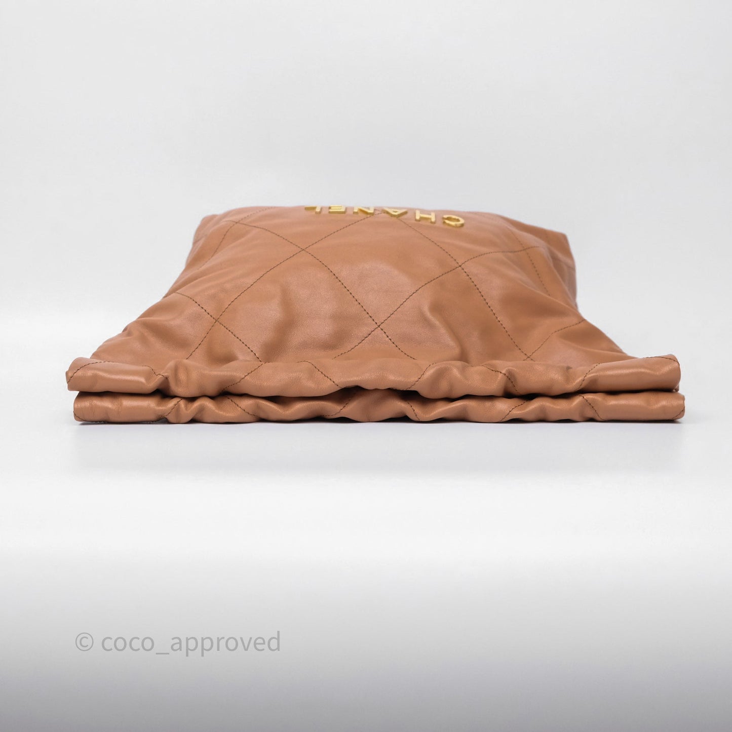Chanel 22 Small Caramel Beige Shiny Calfskin Aged Gold Hardware
