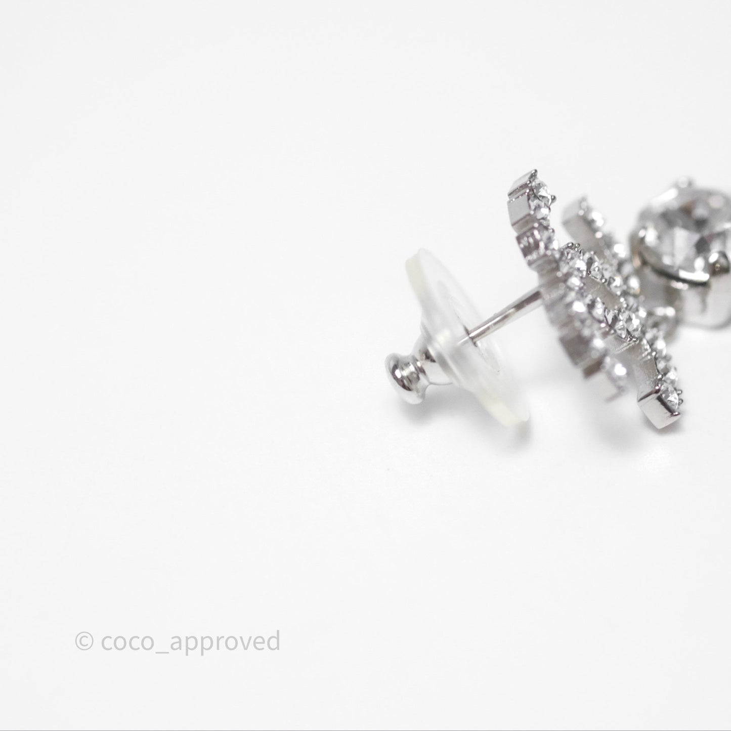 Chanel Crystal CC Drop Earrings Silver Tone 22V