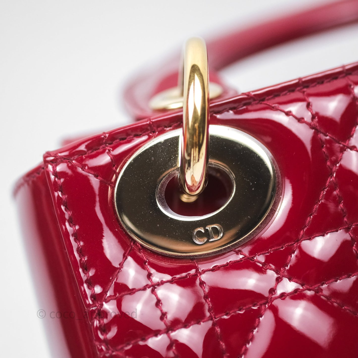 Christian Dior Mini Lady Dior Red Patent Cannage Gold Hardware