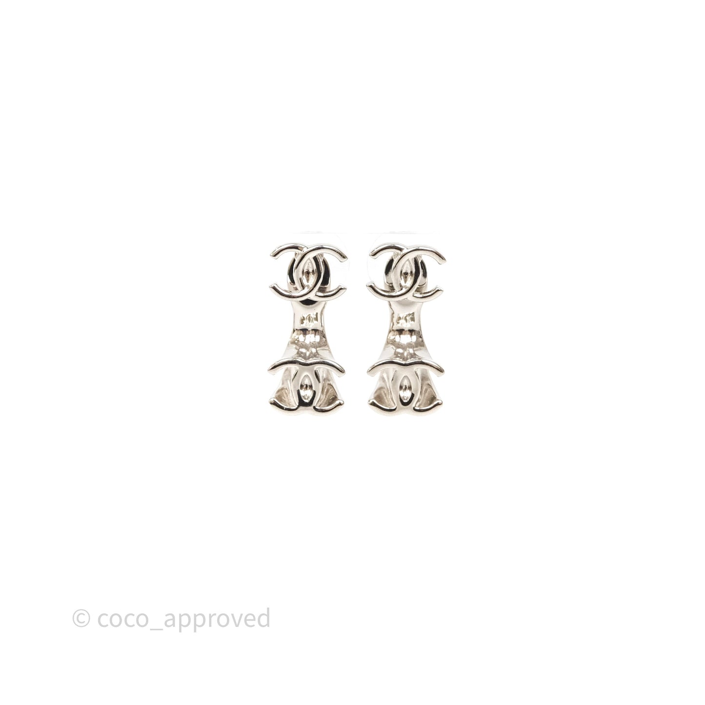 Chanel Double CC Earrings Silver Tone 26S