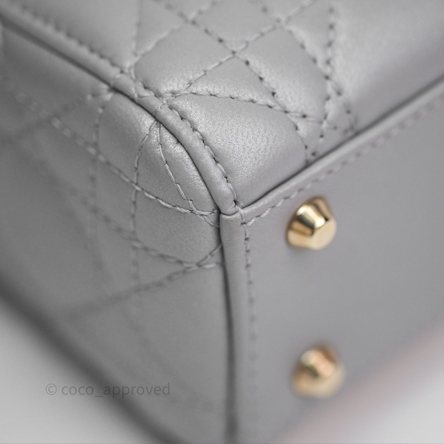 Christian Dior Mini Lady Dior Iridescent Grey Lambskin Cannage Gold Hardware