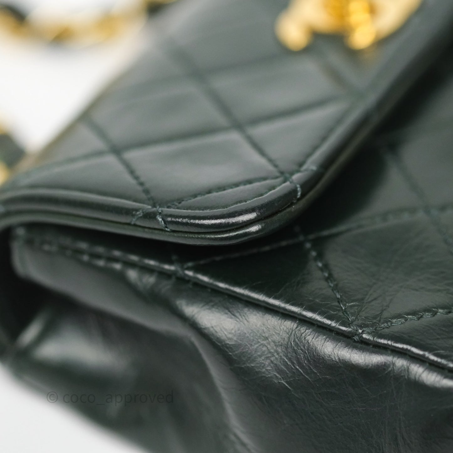 Chanel Vintage Mini Flap Bag Dark Green Lambskin Gold Hardware