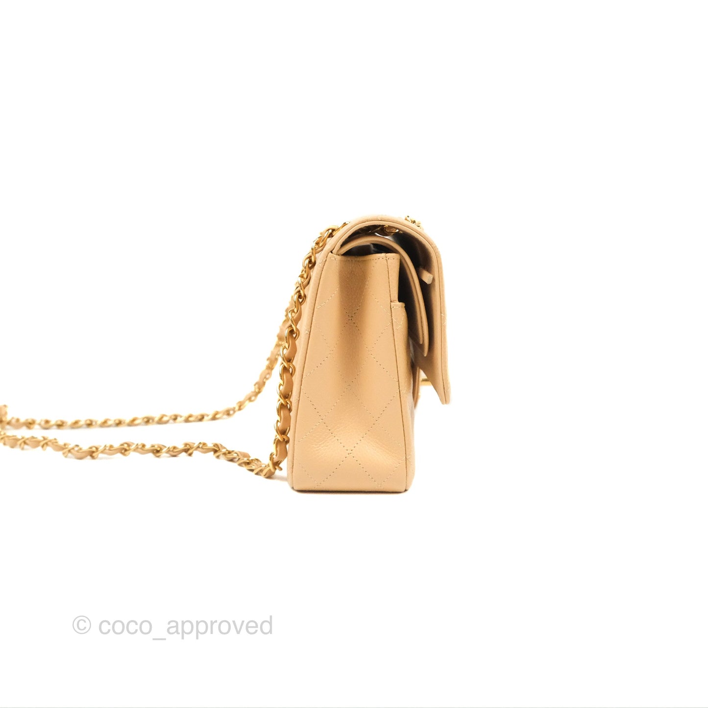 Chanel Classic M/L Medium Flap Quilted Beige Caviar Gold Hardware