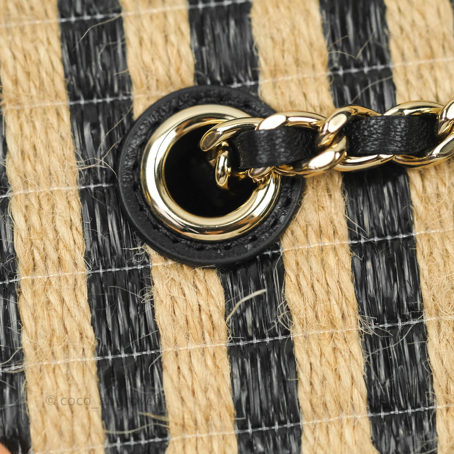 Chanel Vanity with Chain Raffia Jute Thread Black & Beige Gold Hardware