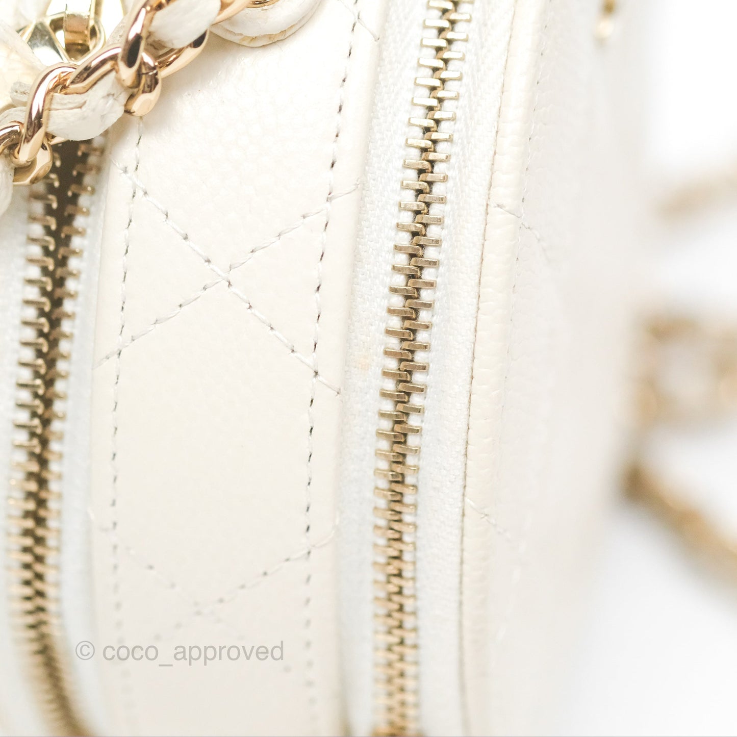 Chanel Mini Round Vanity Bag Handle With Care Ivory Caviar