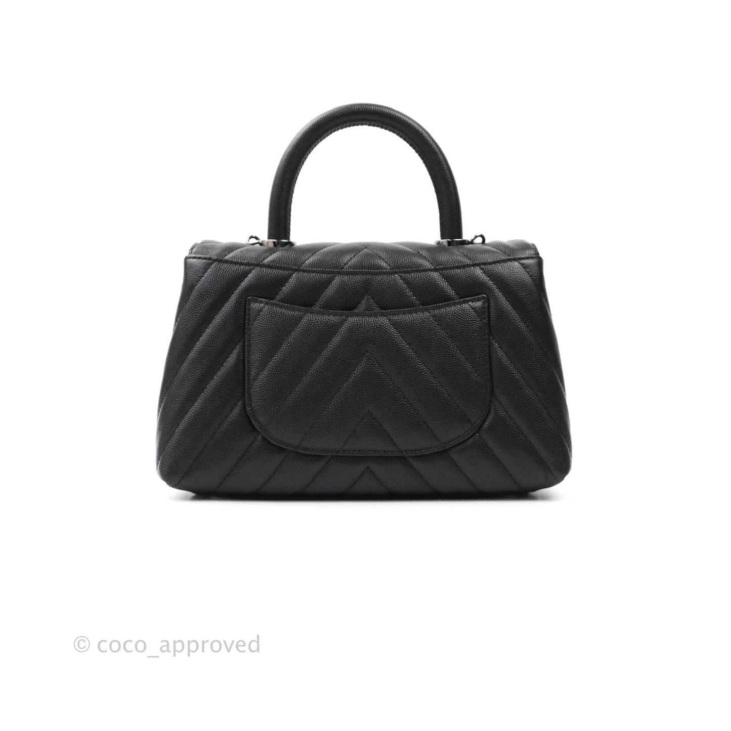 Chanel Mini (Small) Coco Handle Chevron Black Caviar Gun Metal Hardware