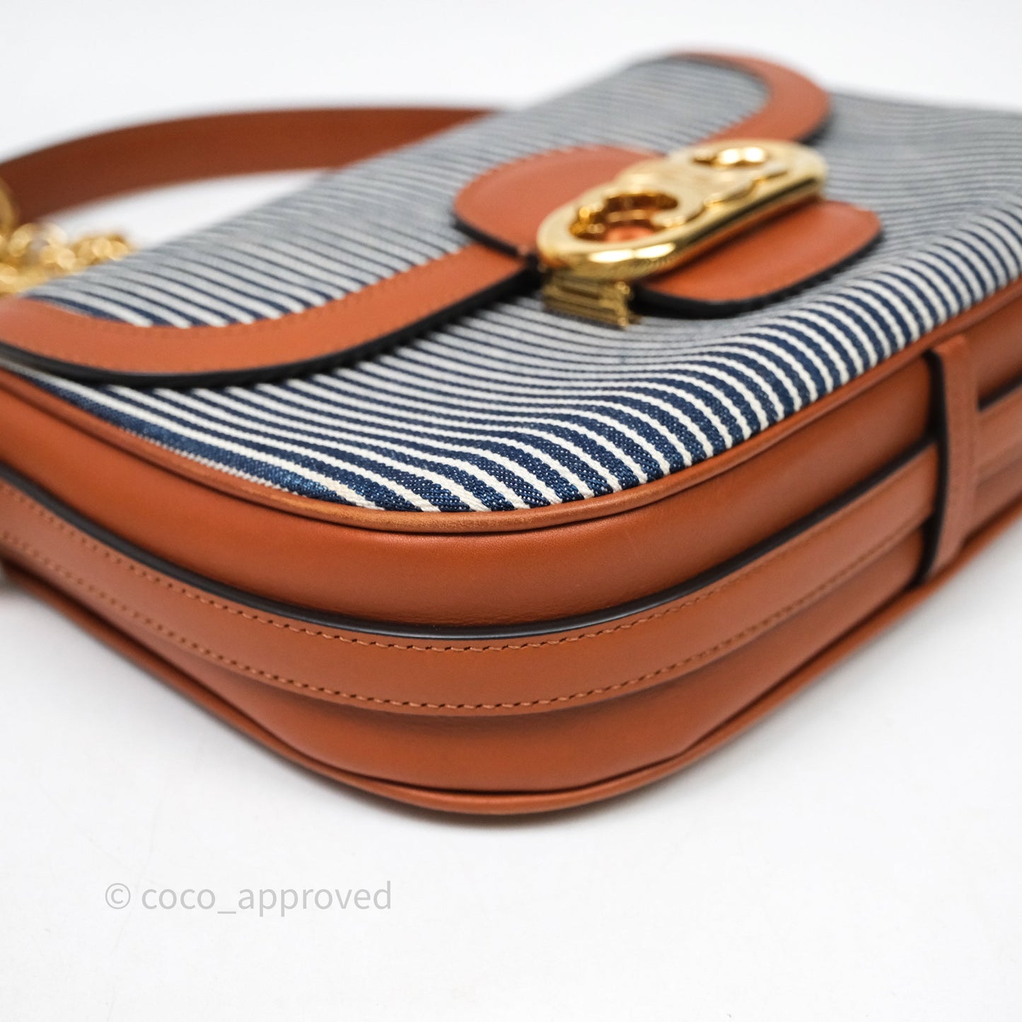 Celine Medium Chain Maillon Triomphe Canvas Tan Calfskin