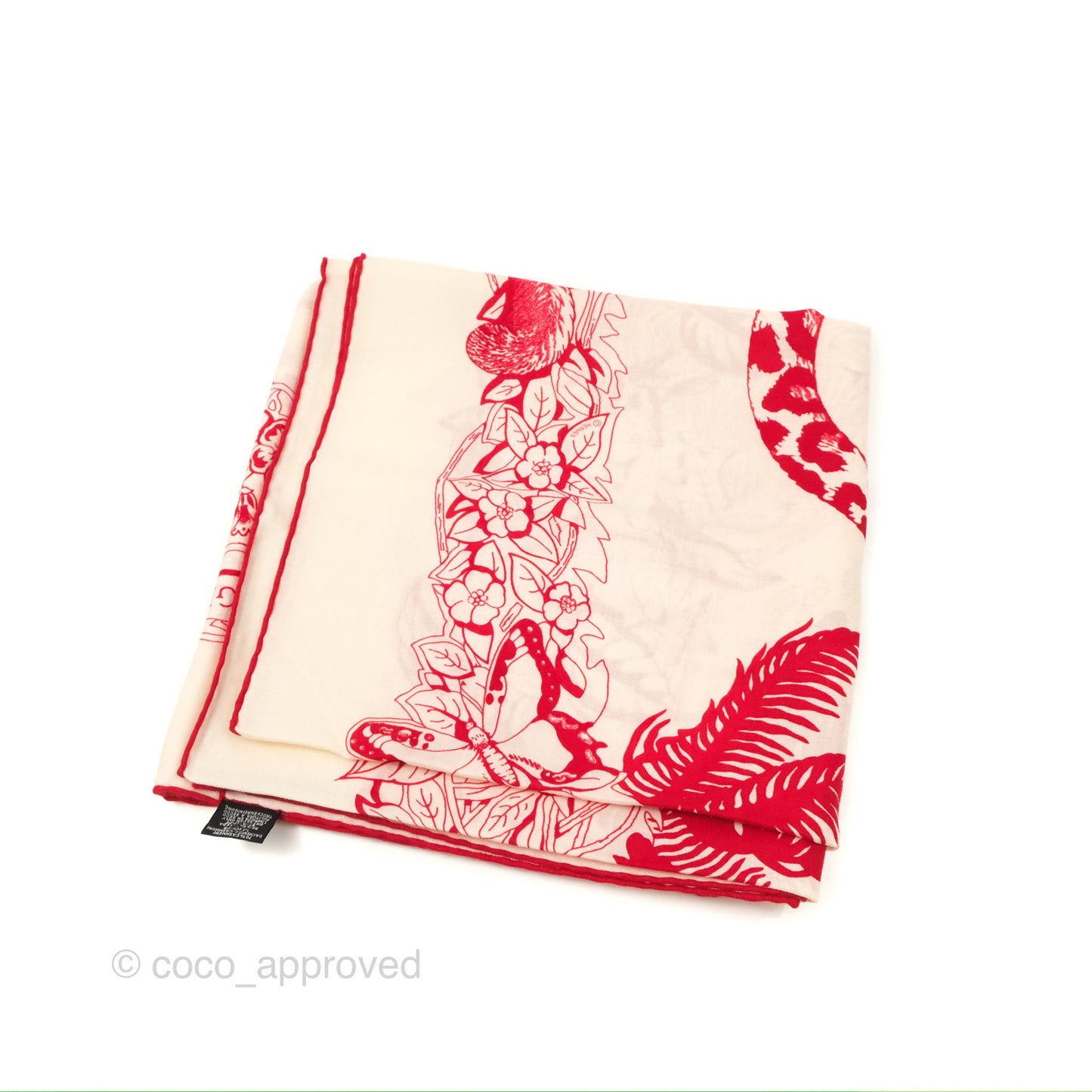 Hermes Jungle Love Cashmere Silk Shawl Scarf 140 White/Red