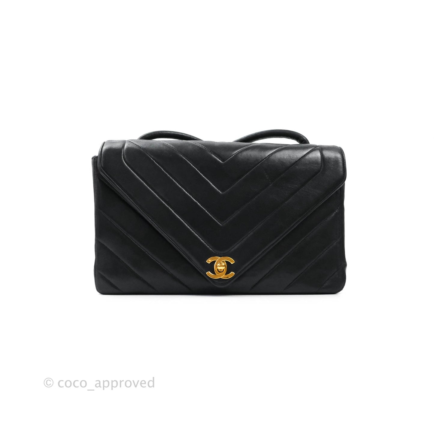 Chanel Vintage Chevron Black Single Flap Lambskin 24K Gold Hardware