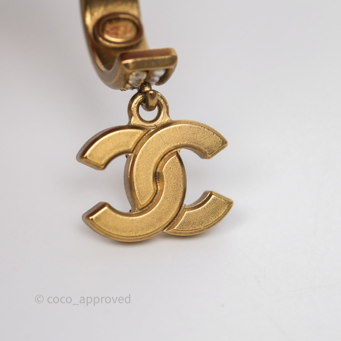 Chanel CC Crystal Pearl Hoop Earrings Gold Tone 21C
