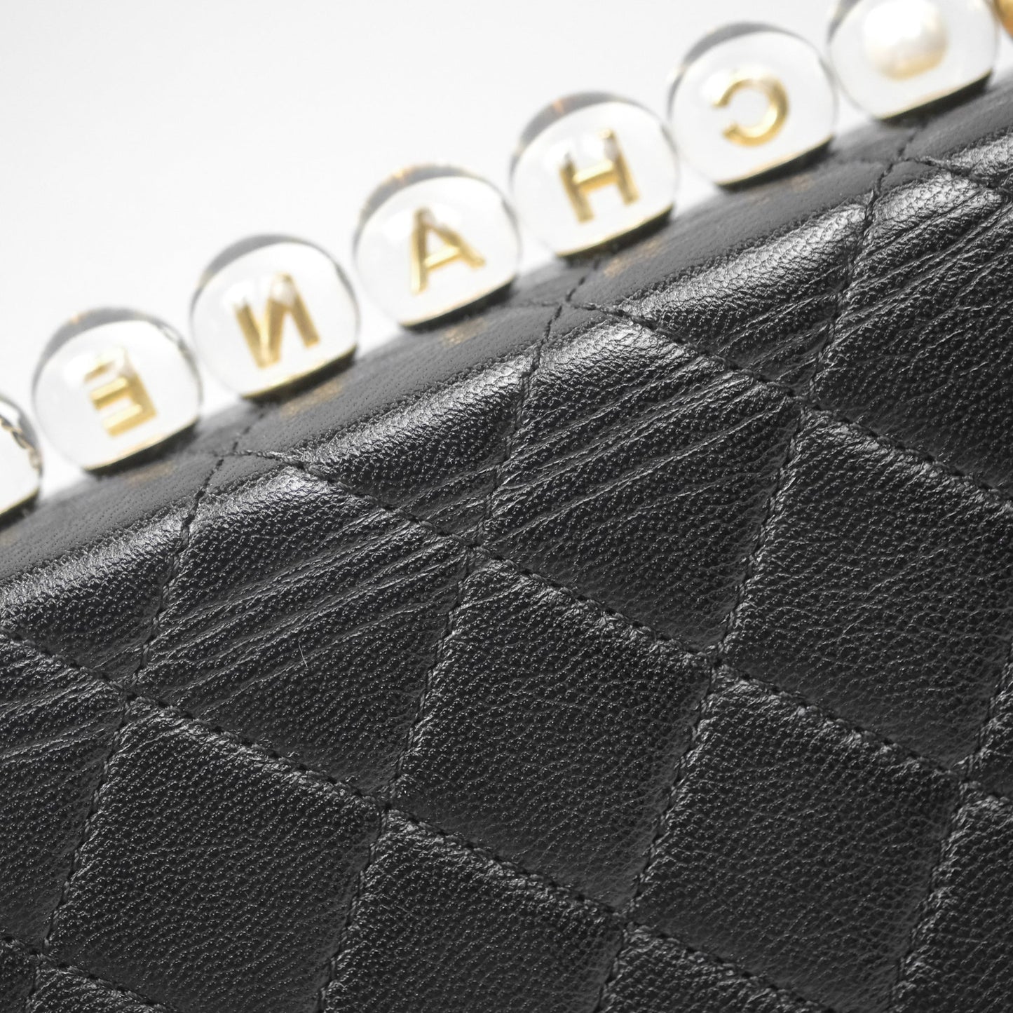 Chanel Quilted Chic Logo Pearls Flap Black Goatskin Aged Gold Hardware