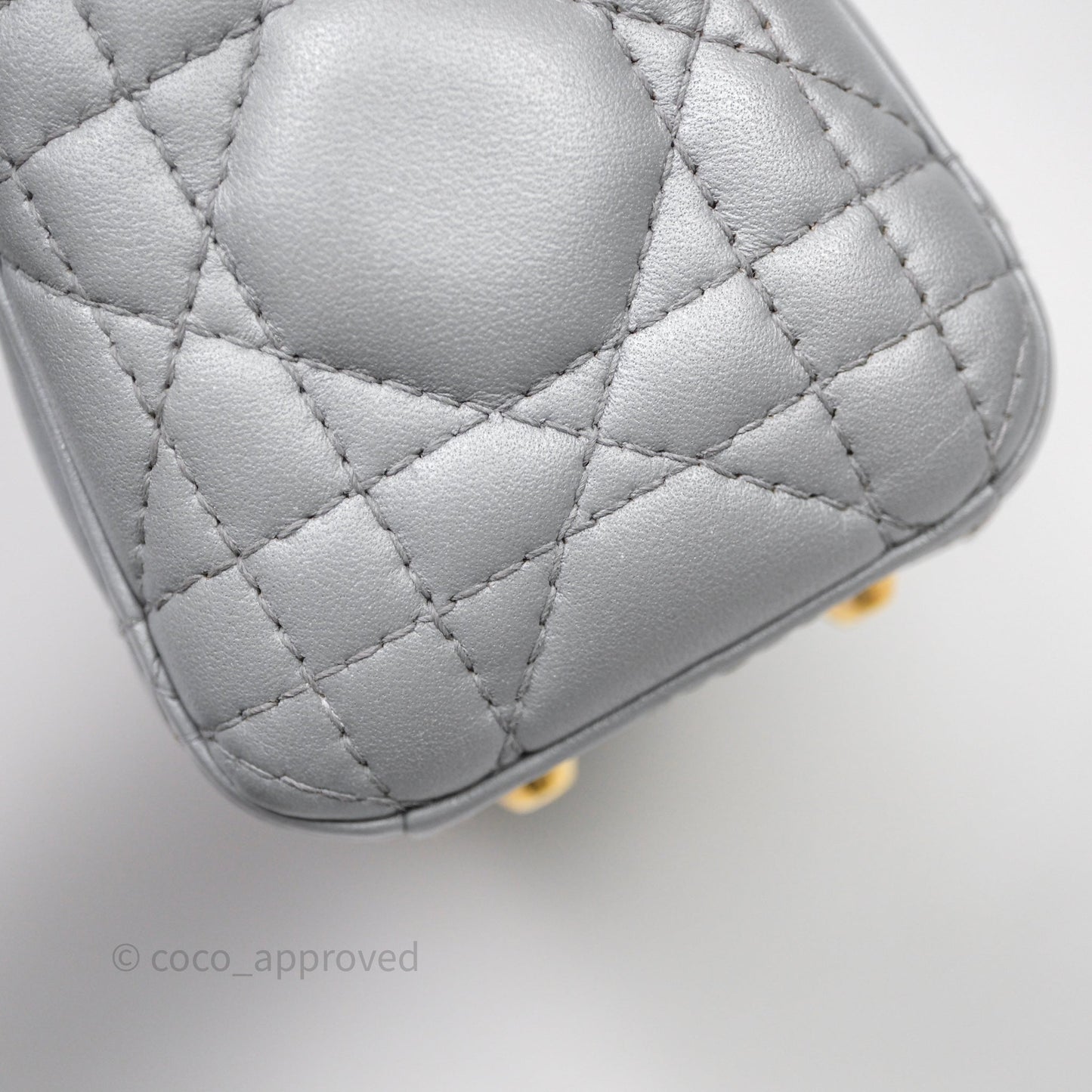 Christian Dior Mini Lady Dior Iridescent Grey Lambskin Cannage Gold Hardware