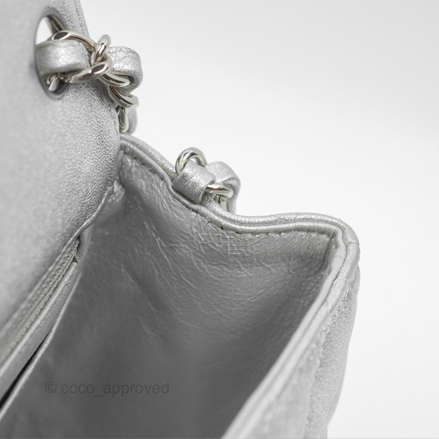 Chanel Classic Quilted Mini Square Flap Silver Lambskin Silver Hardware