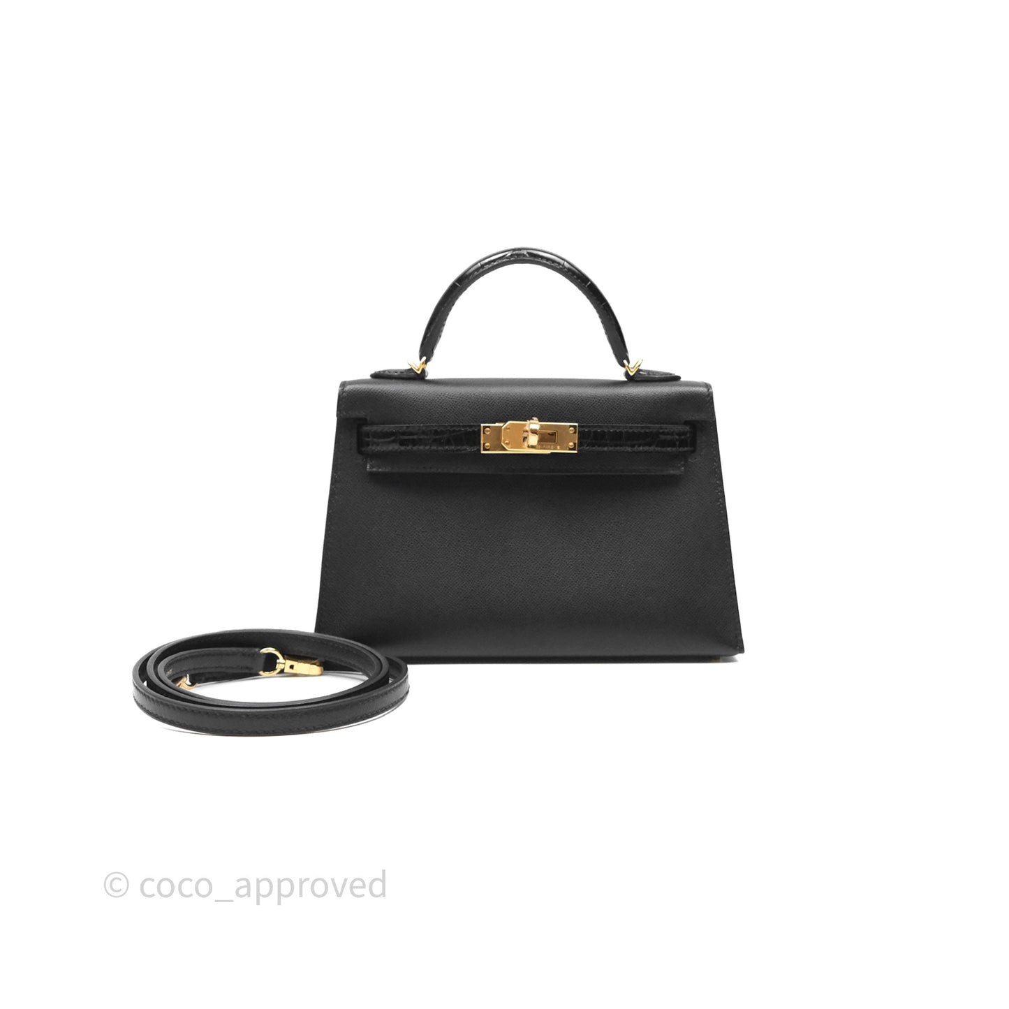 Hermès Mini Kelly II Touch Noir 89 Croc Gold Hardware