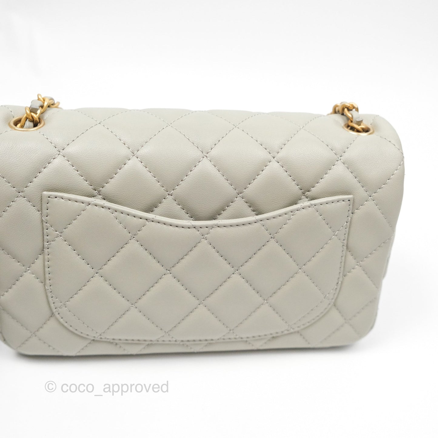 Chanel Pearl Crush Mini Rectangular Grey Lambskin Aged Gold Hardware