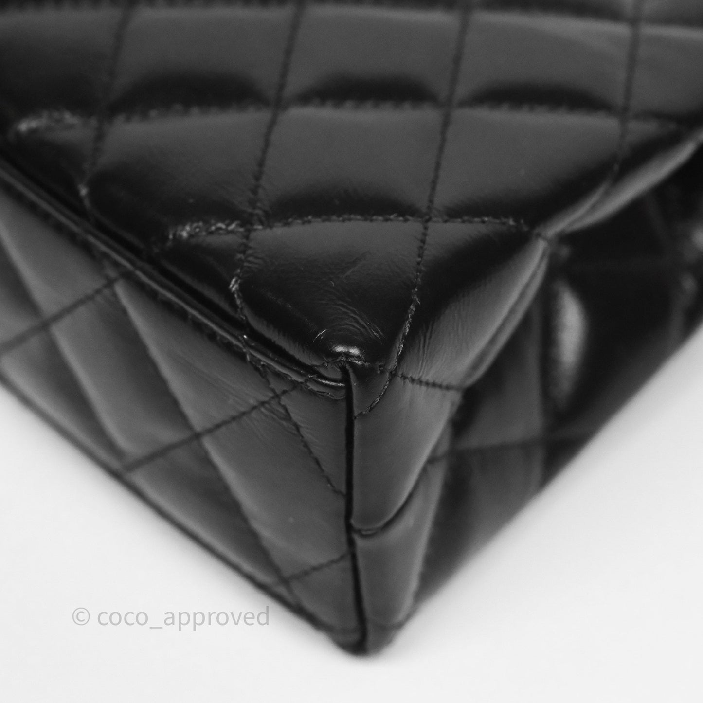 Chanel Kelly Bag Quilted Black Shiny Crumpled Calfskin Aged Gold Hardware