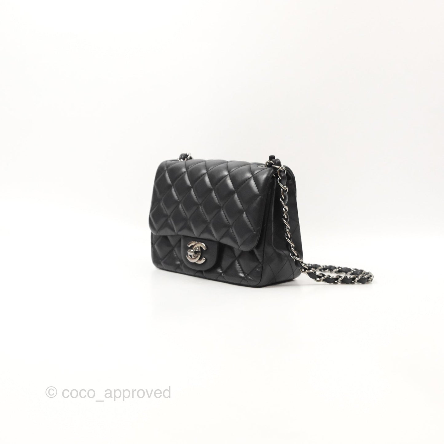 Chanel Mini Square Black Lambskin Dark Silver Hardware