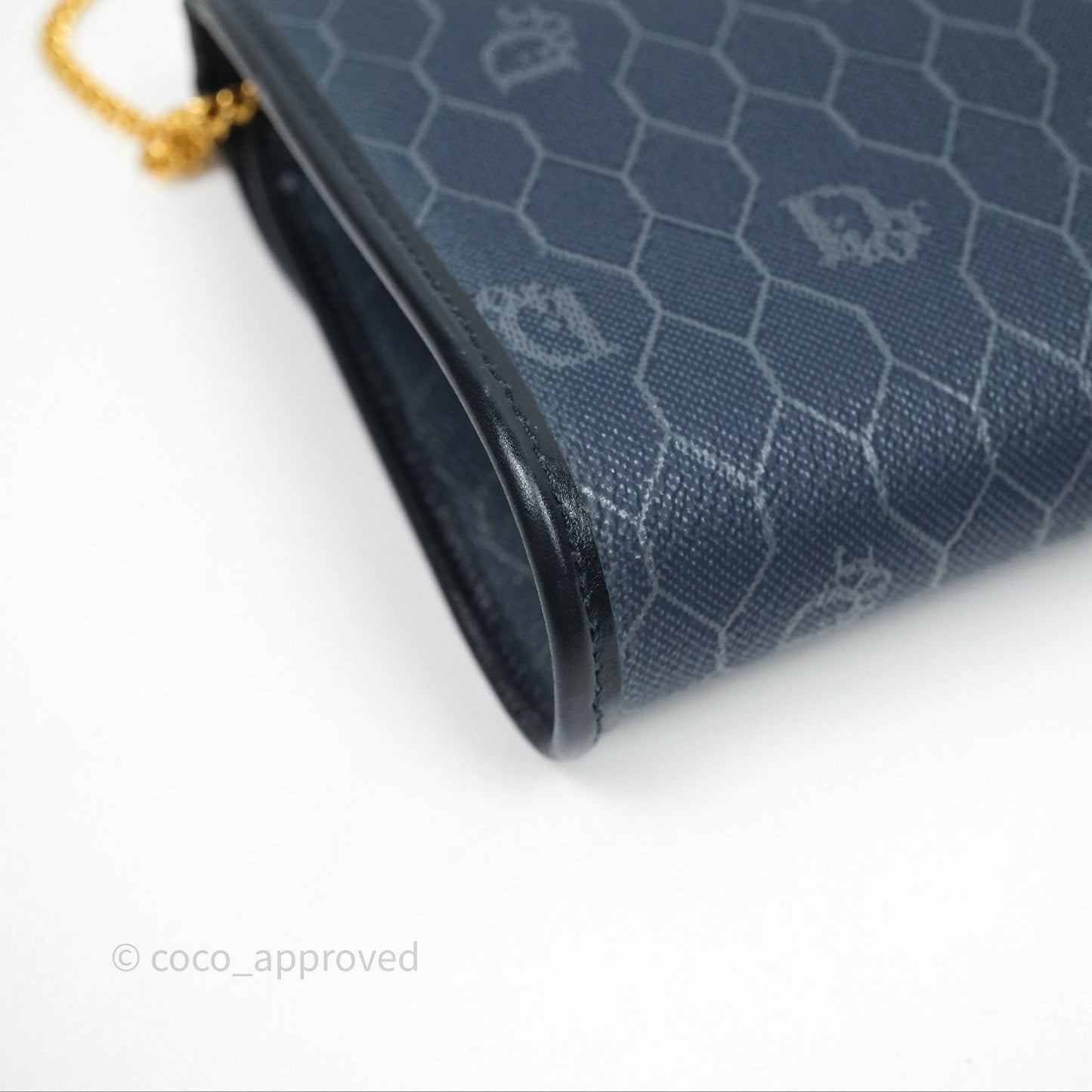 Christian Dior Vintage Honeycomb Flap Bag Navy Gold Hardware