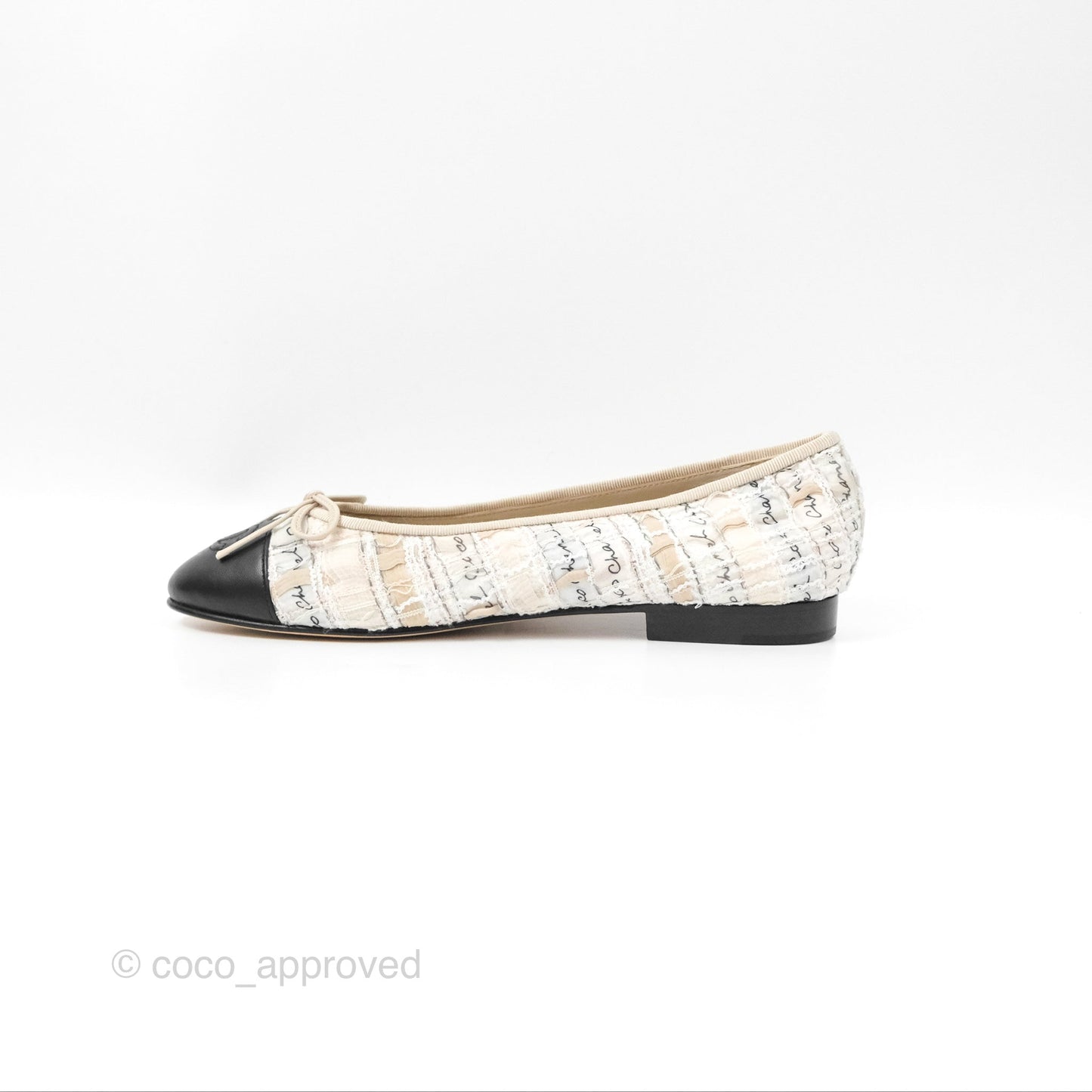 Chanel Ballerina Flats Light Pink/Black Fabric Size 38.5