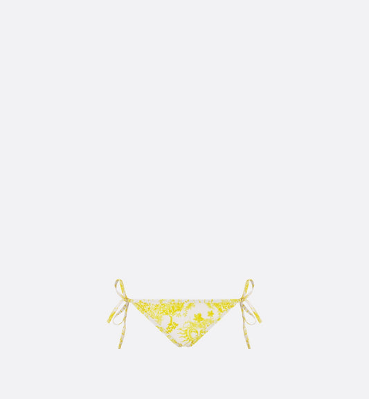 Luxury Dioriviera Bikini Bottom White And Lemon Yellow Technical Fabric With Toile De Jouy Soleil Motif