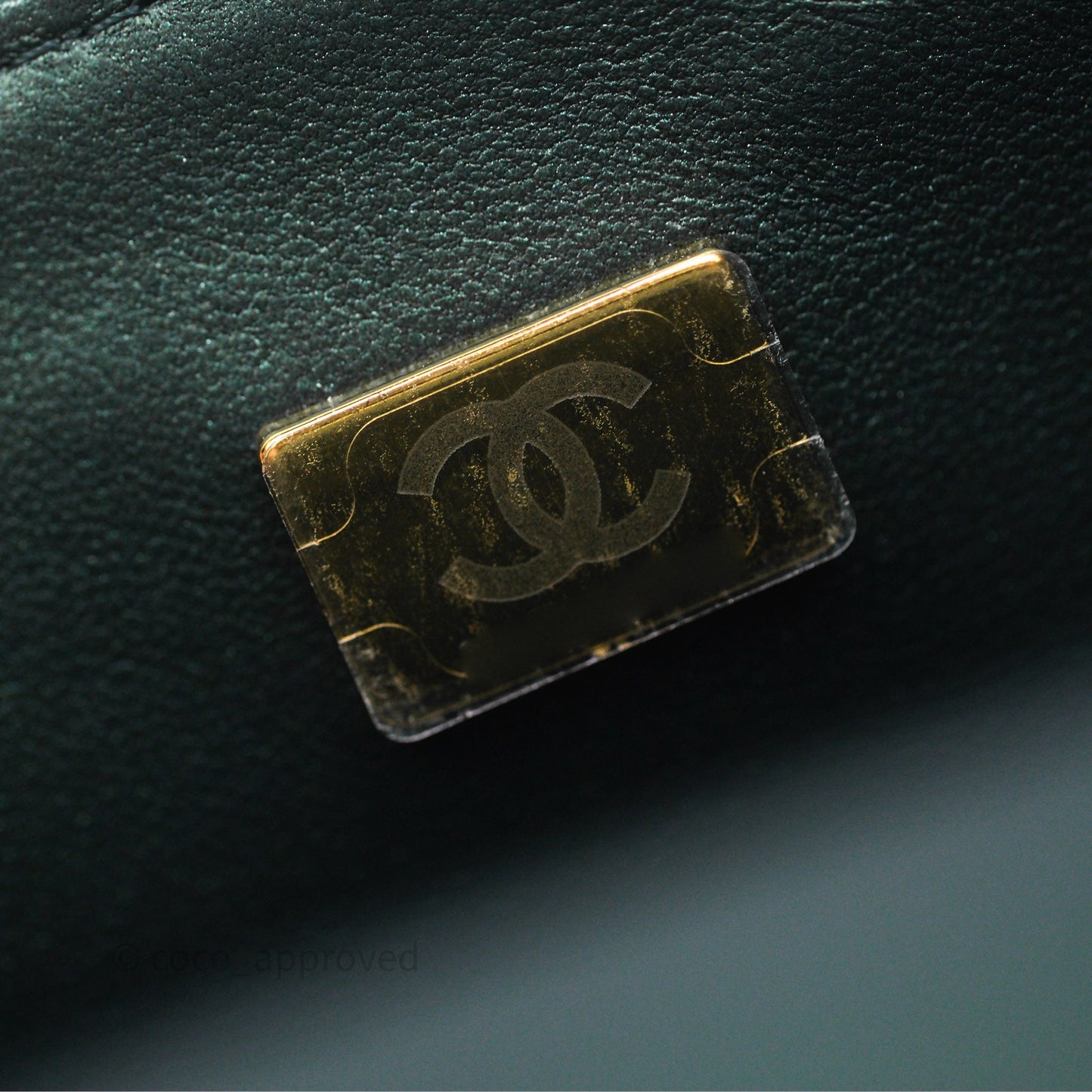 Chanel Top Handle Mini Rectangular Flap Iridescent Green Lambskin Gold Hardware