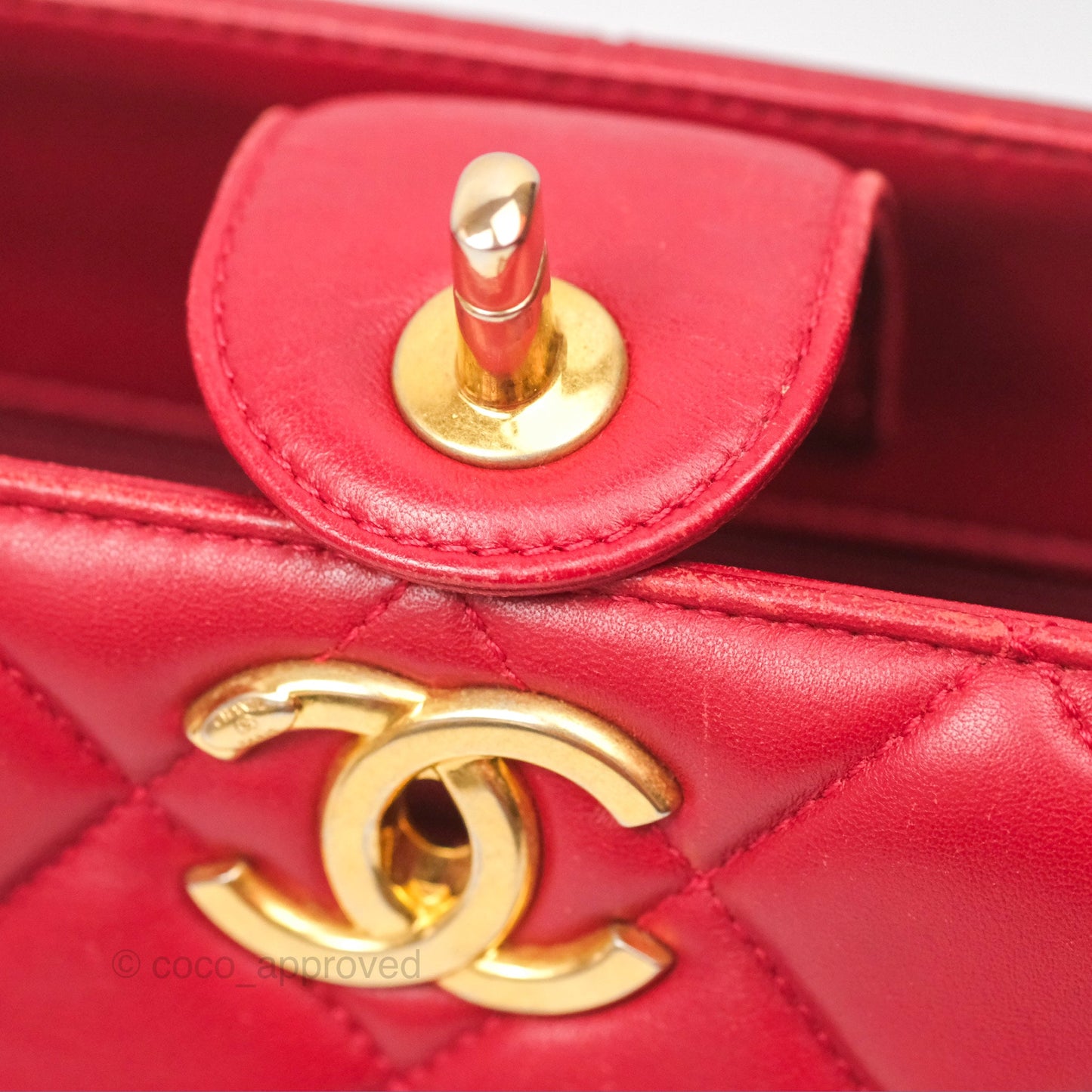 Chanel Tote Bag Red Lambskin Aged Gold Hardware