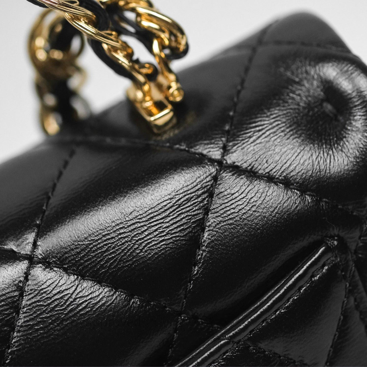 Chanel Top Handle Flap Bag Black Shiny Lambskin Gold Hardware 23S