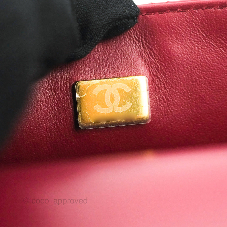 Chanel Top Handle Mini Rectangular Flap Bag Burgundy Lambskin Gold Hardware