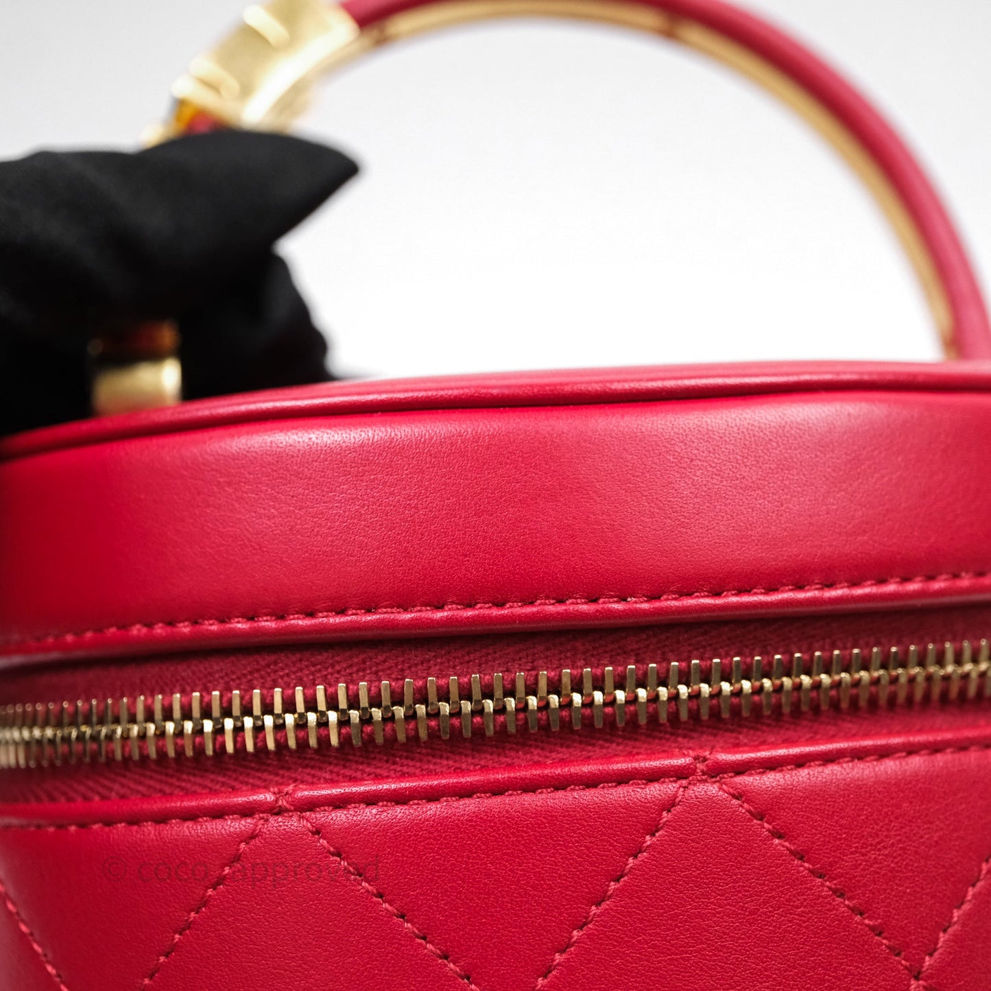 Chanel CC Vanity Case Red Calfskin Aged Gold Hardware