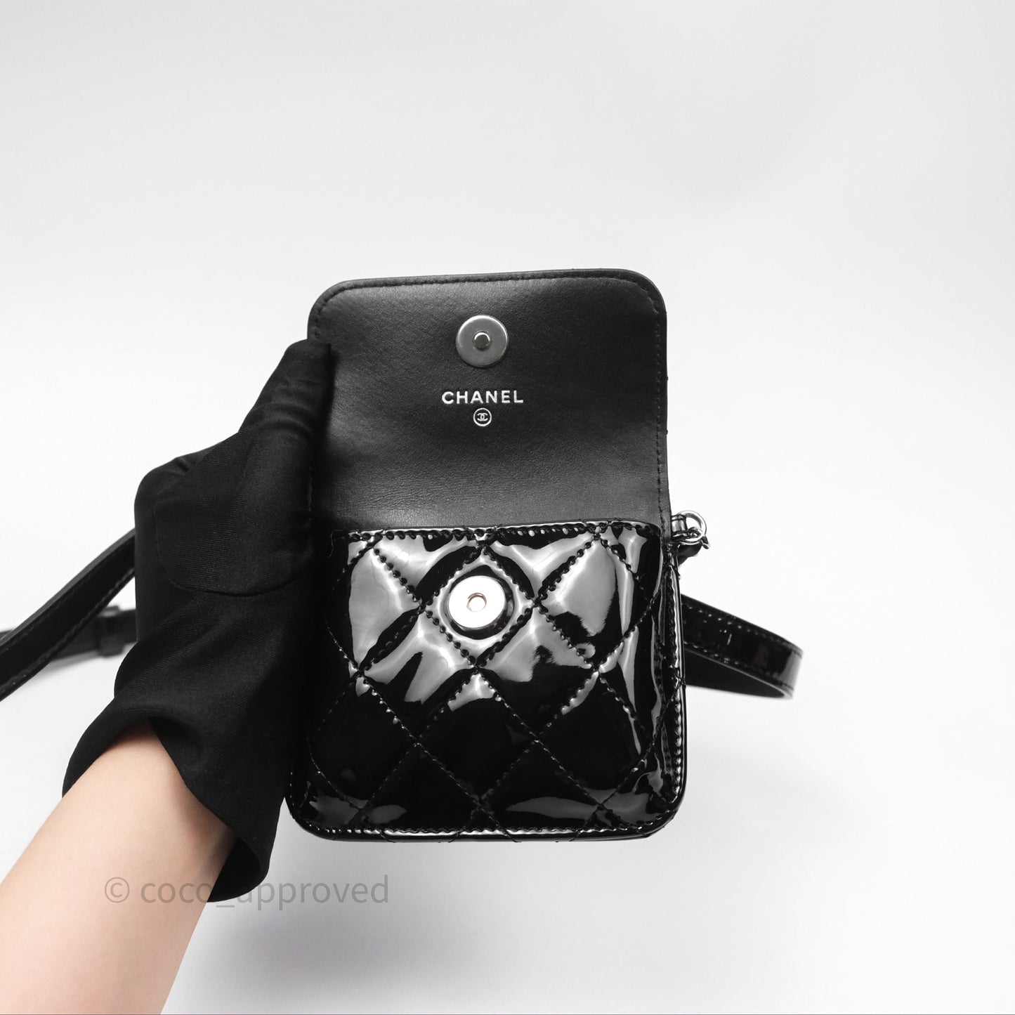 Chanel Double Waist Belt Bag Patent Pink / Black Silver Hardware