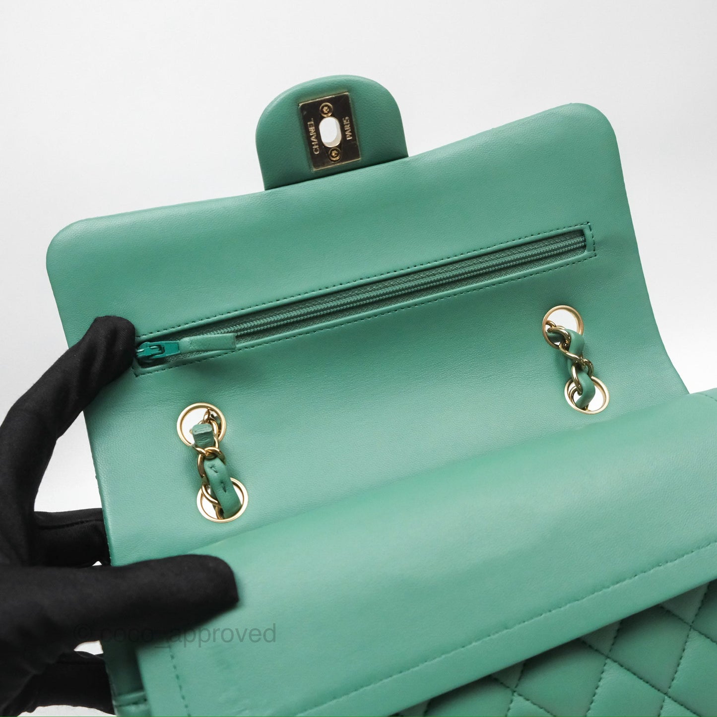 Chanel Small S/M Classic Flap Green Lambskin Gold Hardware