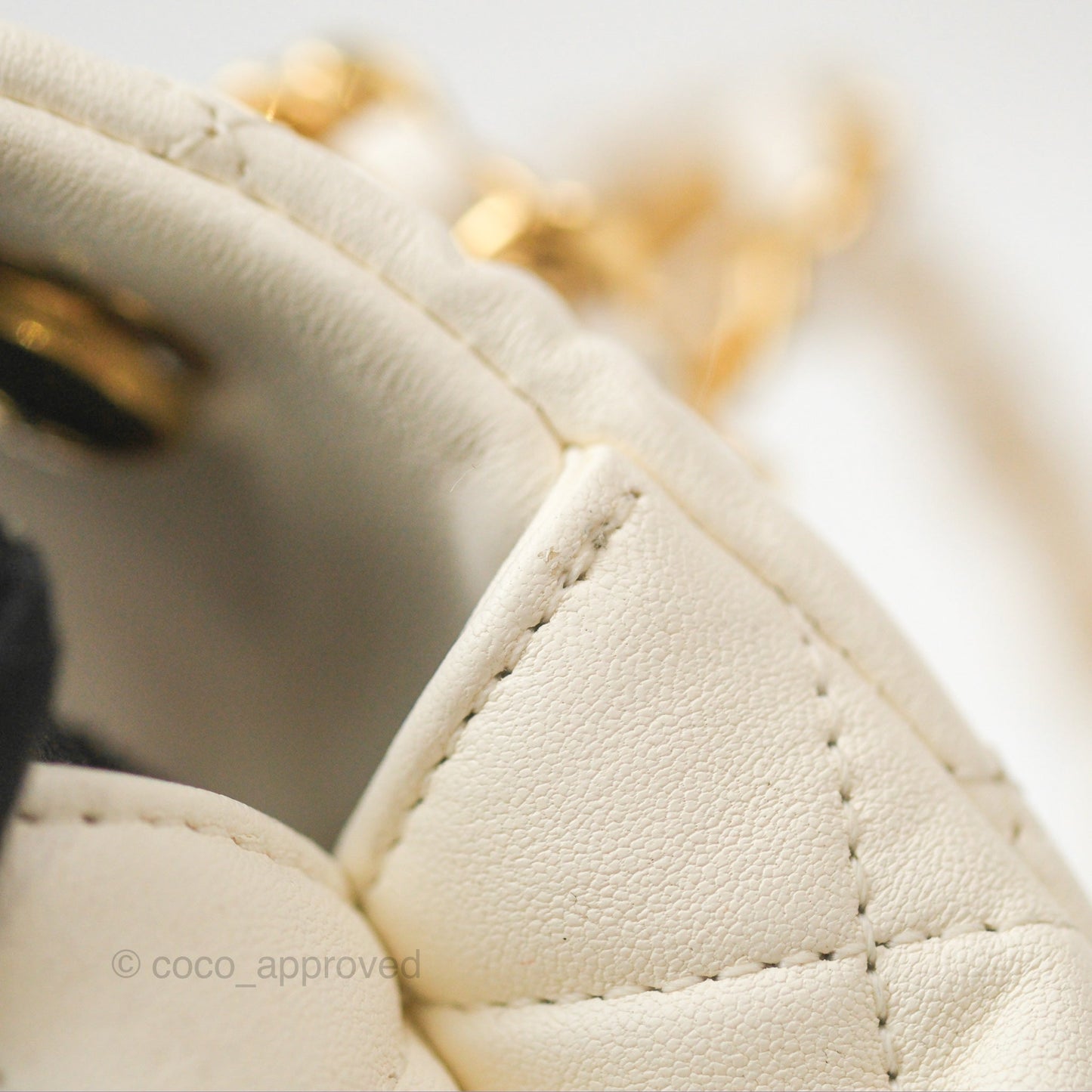 Chanel Quilted Flap Bag With Chanel Logo Top Handle White Calfskin Gold Hardware