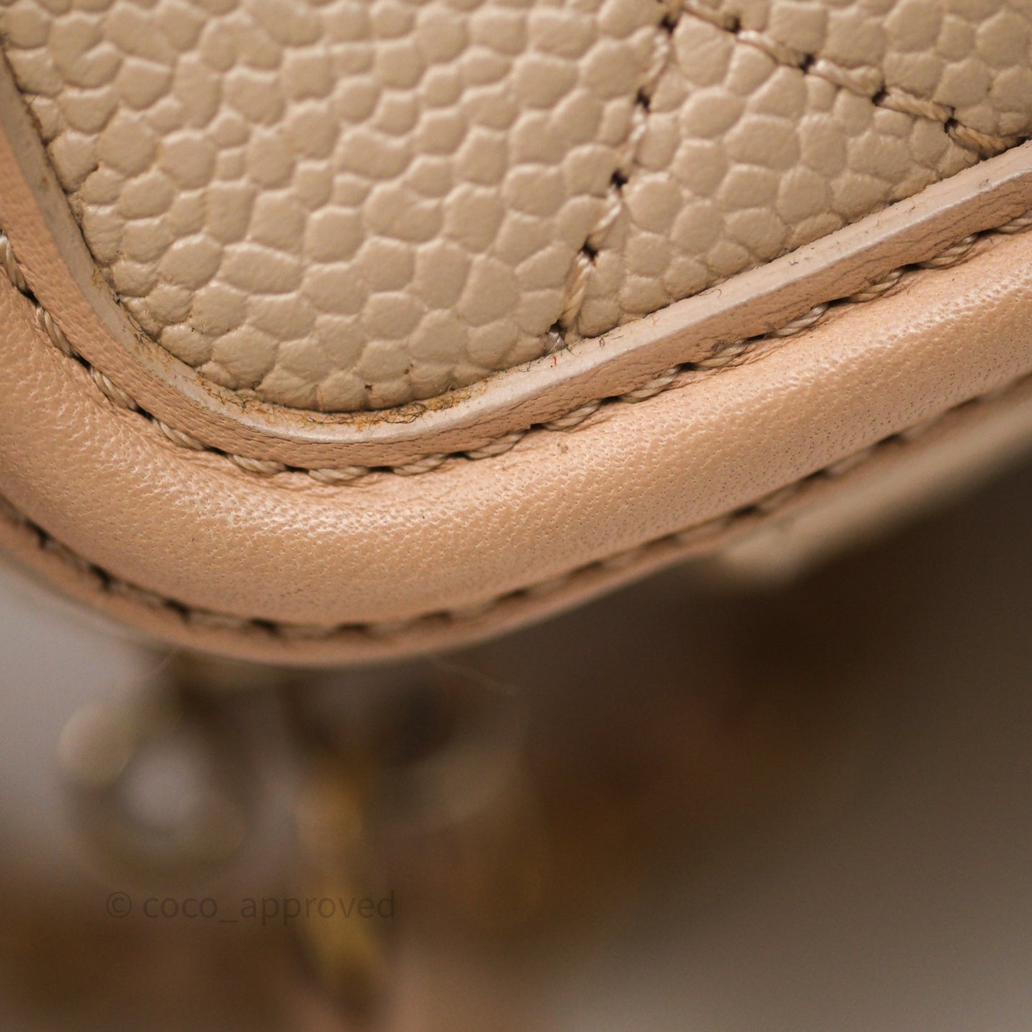 Chanel Quilted Small CC Filigree Vanity Case Beige Caviar Gold Hardware