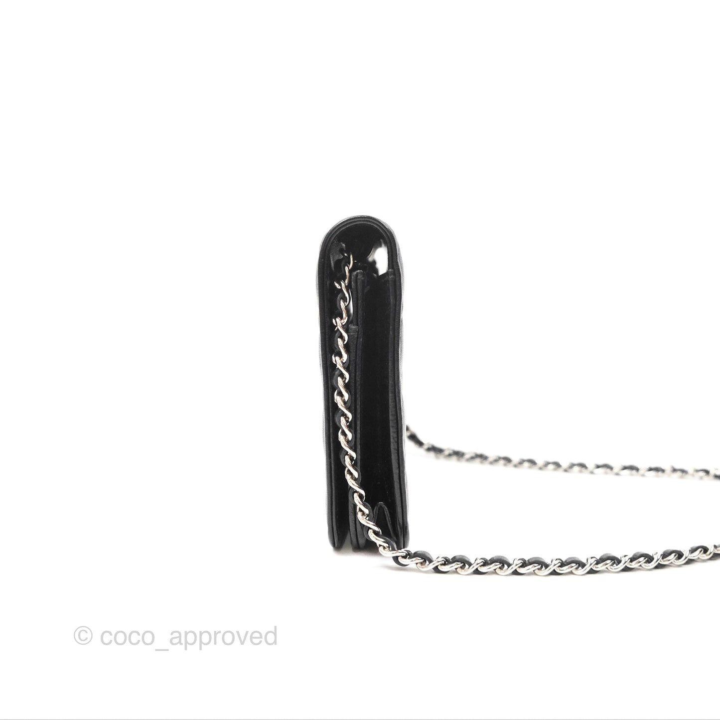 Chanel Diamond CC Wallet On Chain WOC Black Goatskin Silver Hardware