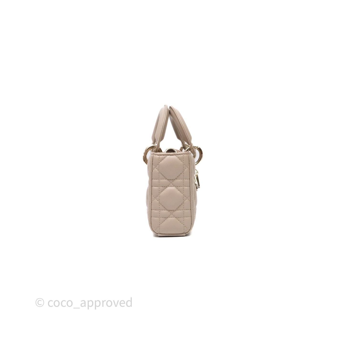 Christian Dior Small Lady D-Joy Powder Beige Cannage Lambskin Gold Hardware