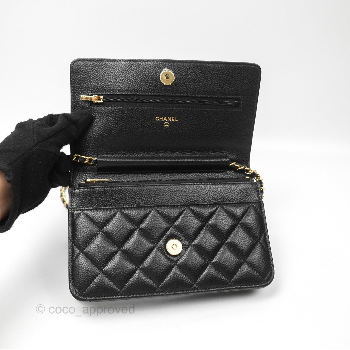 Chanel Quilted Classic Wallet On Chain WOC Black Caviar Gold Hardware