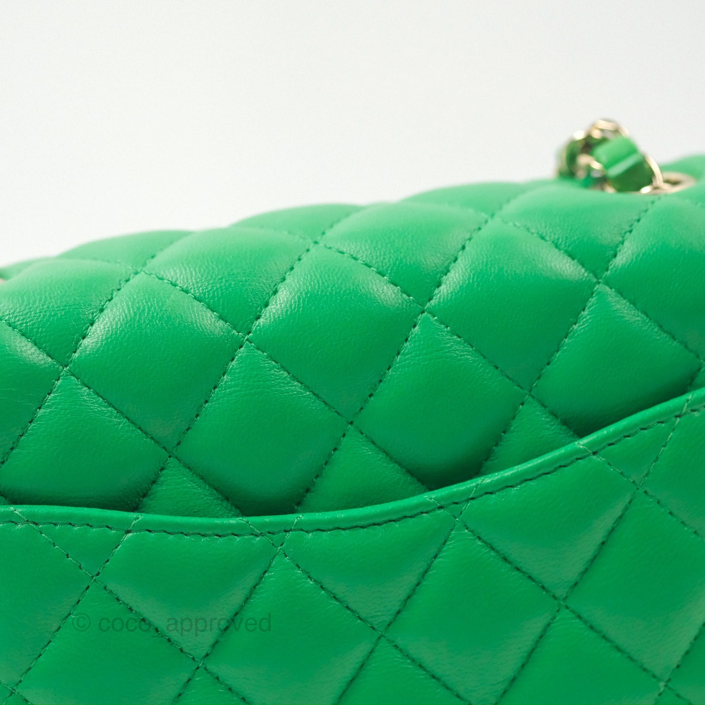 Chanel Quilted Mini Square Green Lambskin Gold Hardware