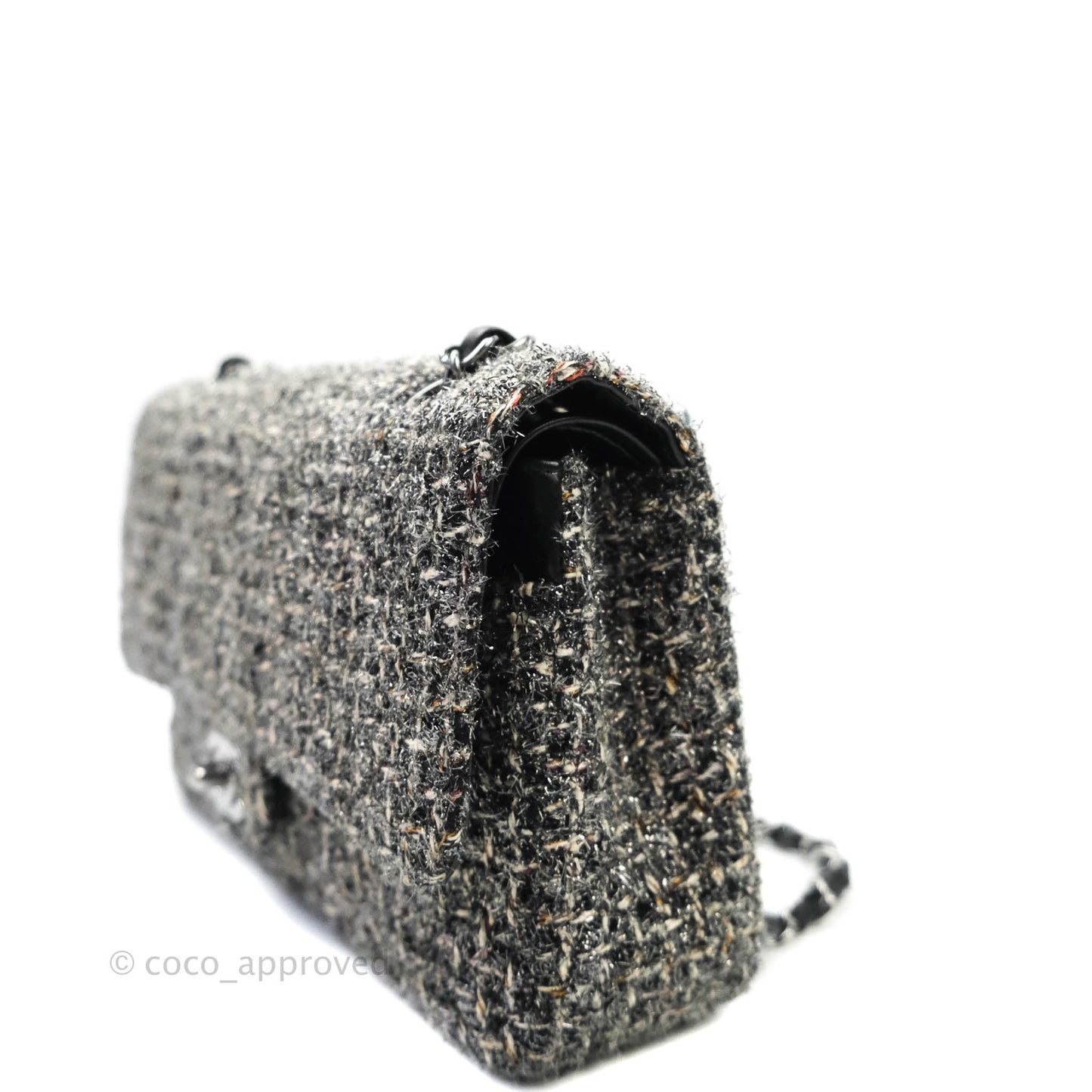 Chanel Classic M/L Medium Double Flap Black Tweed Gun Metal