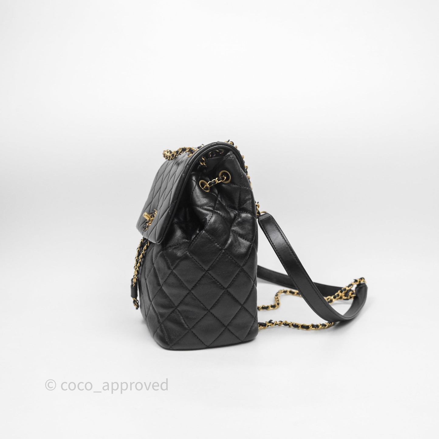 Chanel Backpack Black Calfskin Aged Gold Hardware