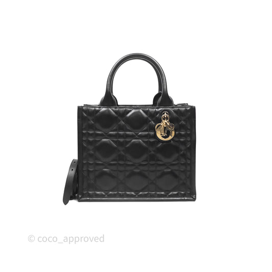 Christian Dior Small Dior Book Tote Black Macrocannage Calfskin Gold Hardware
