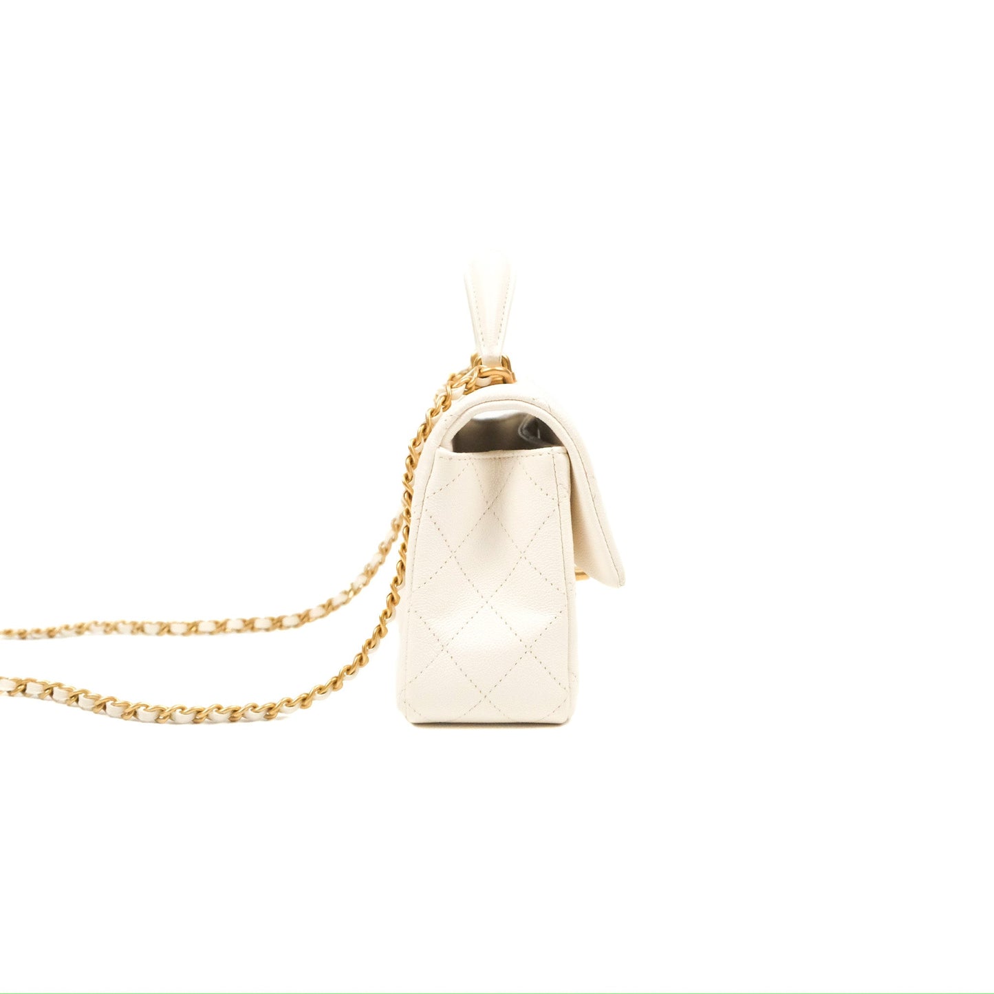 Chanel Top Handle Mini Rectangular Flap Bag White Caviar Gold Hardware