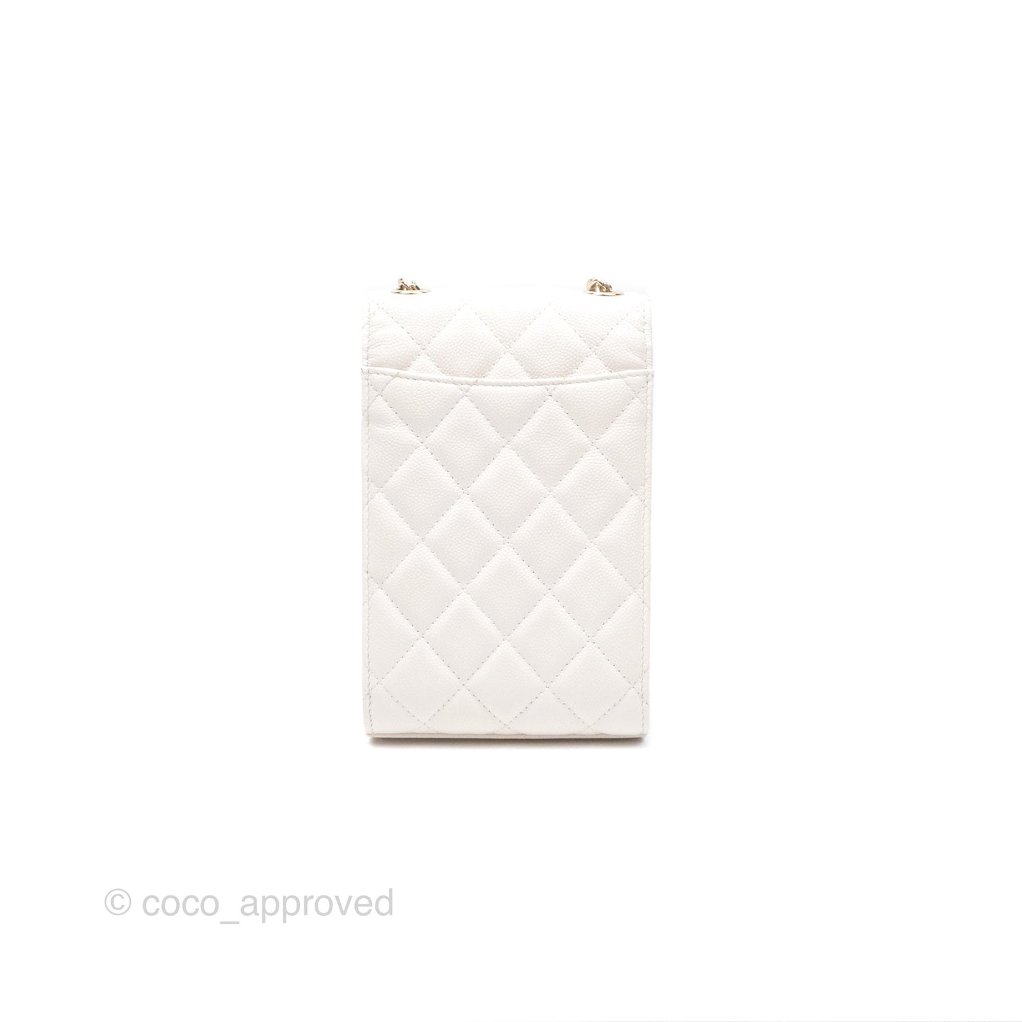 Chanel Classic Quilted Phone Holder White Caviar Gold Hardware