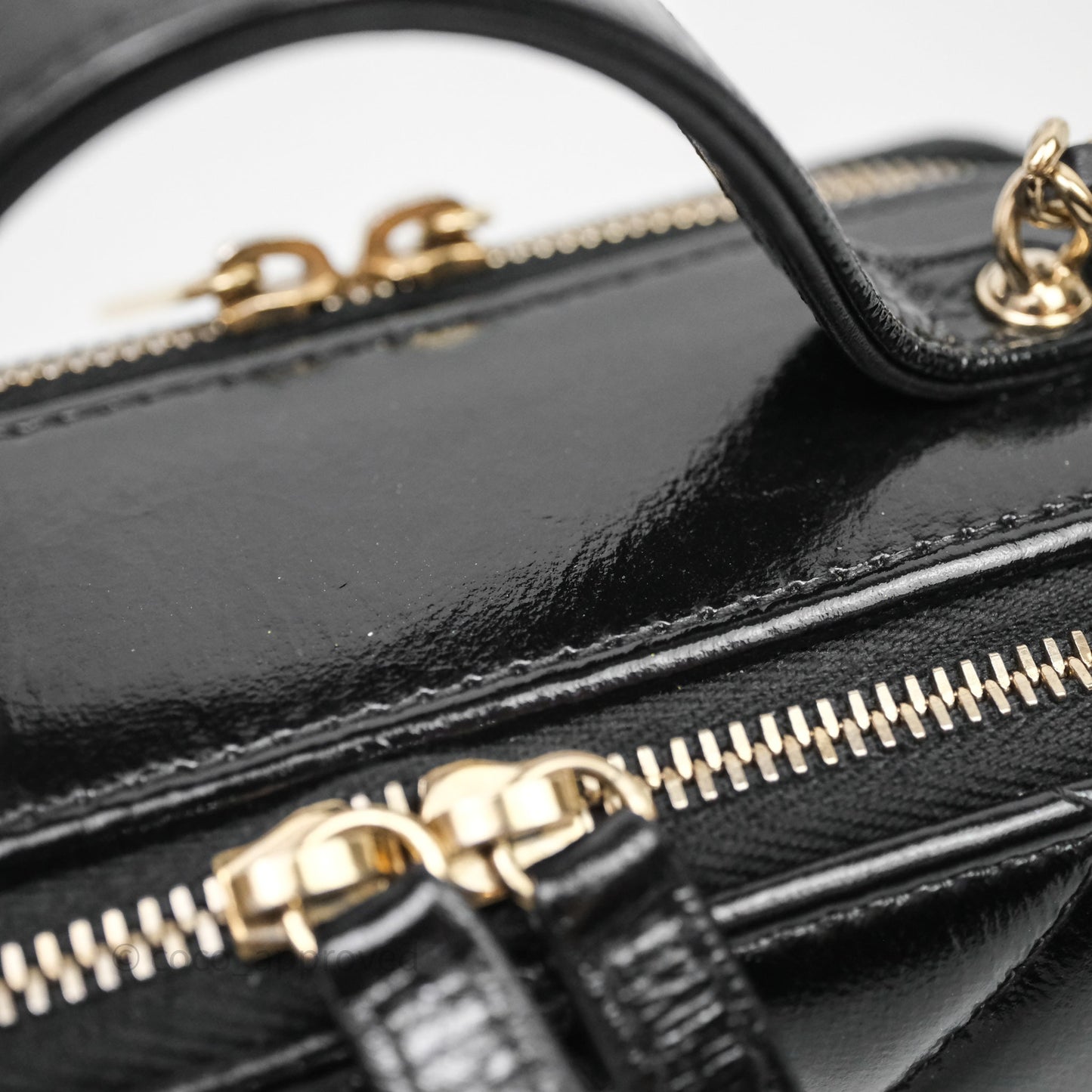 Chanel Small Top Handle Vanity Case Black Shiny Crumpled Calfskin Gold Hardware
