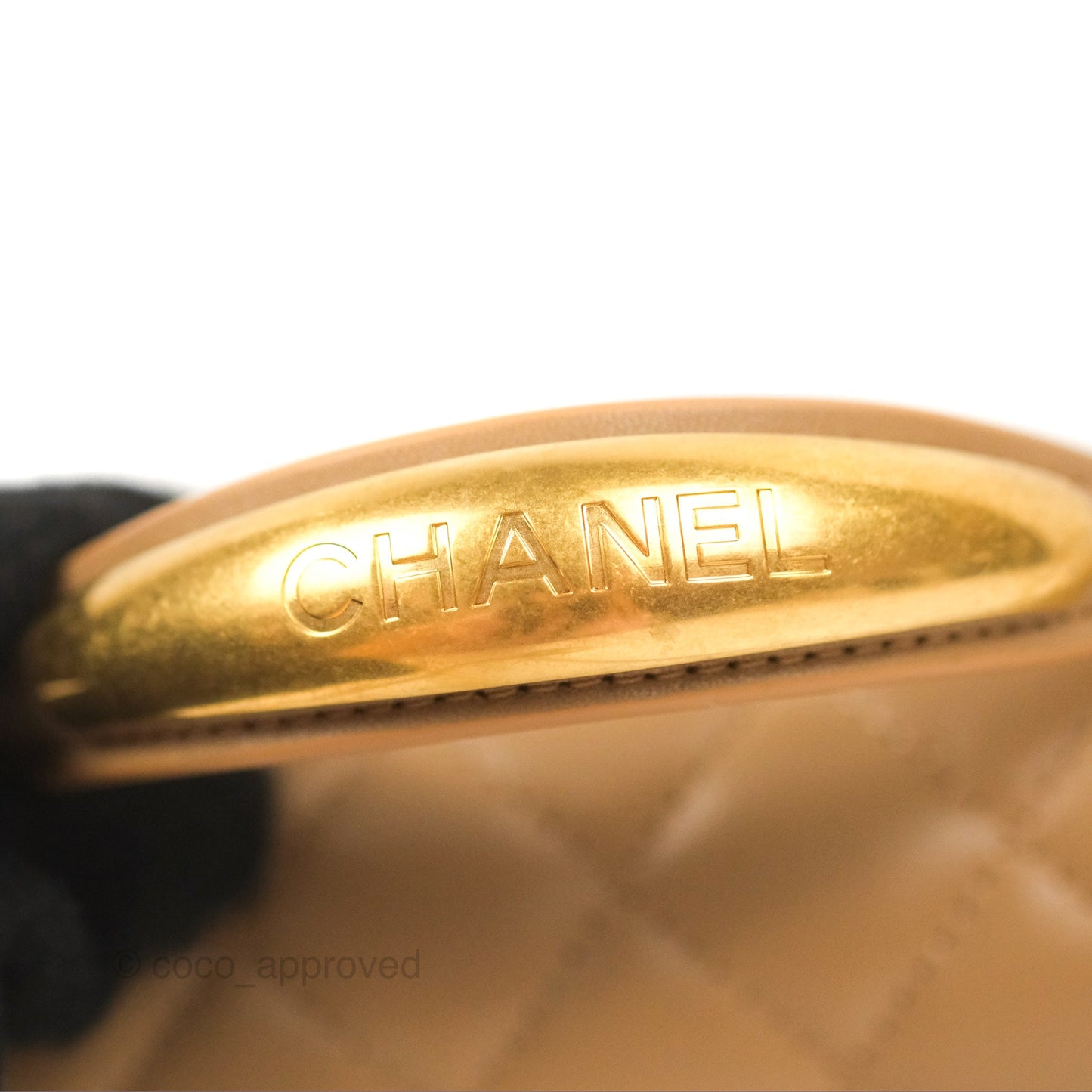 Chanel Top Handle Mini Rectangular Flap Bag Beige Lambskin Aged Gold Hardware